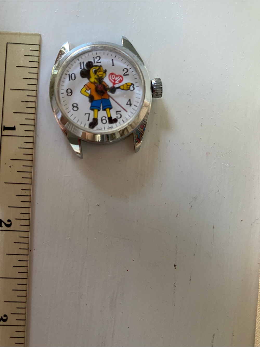 Children's Cartoon Watch Case in Silver with White Dial and Colorful Character